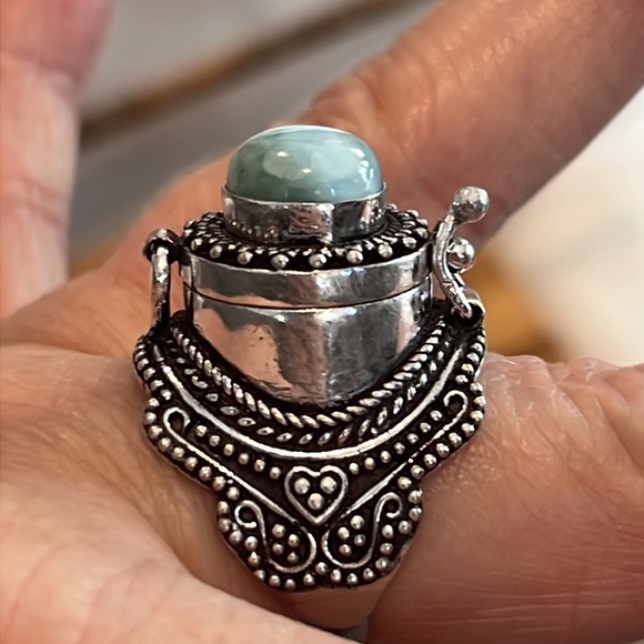 #420 Larimar Handcrafted Poison ☠️ Ring 💍 Size 9 NWOT - Picture 3 of 15